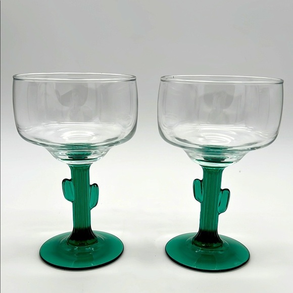 Libbey Other - Retro Libbey Cactus Margarita Glasses, Green Stem and Base 16 Ounce (Set of 2)